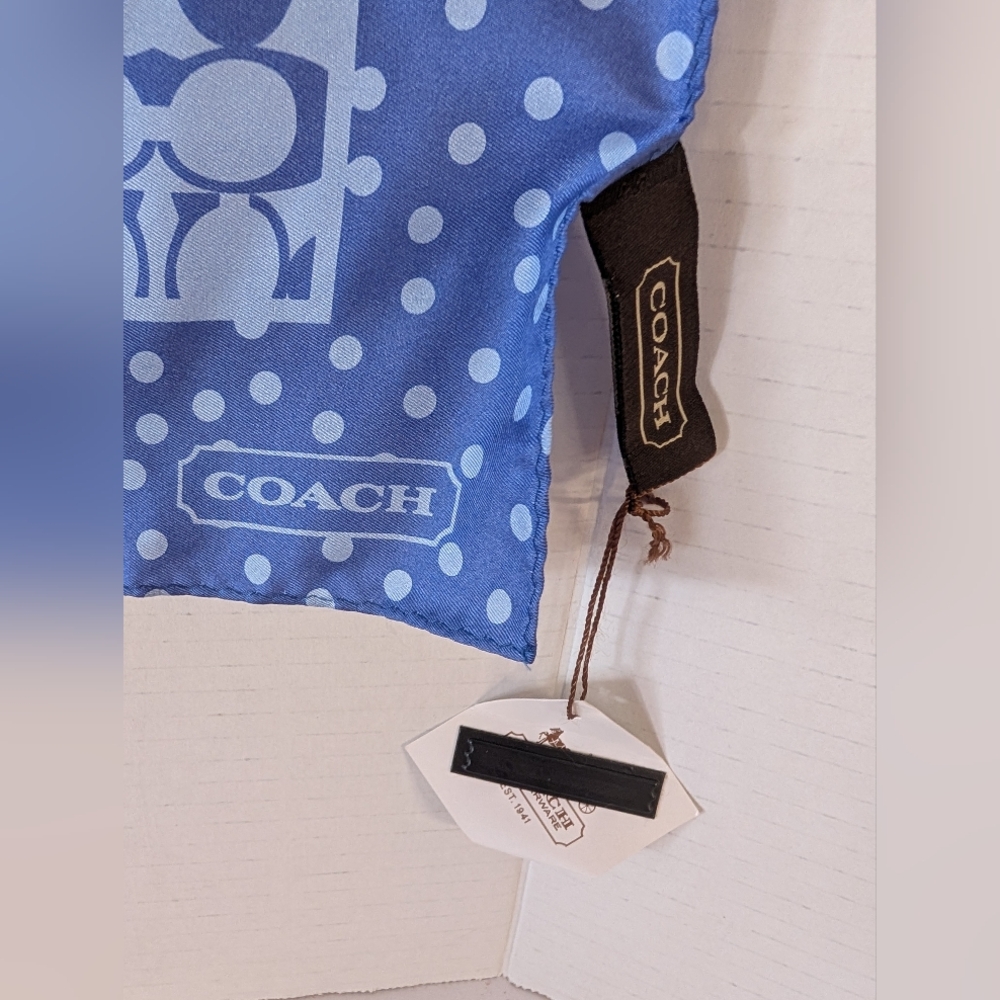 Coach Blue Polka Dot & Signature Print Silk Scarf - Picture 2 of 3